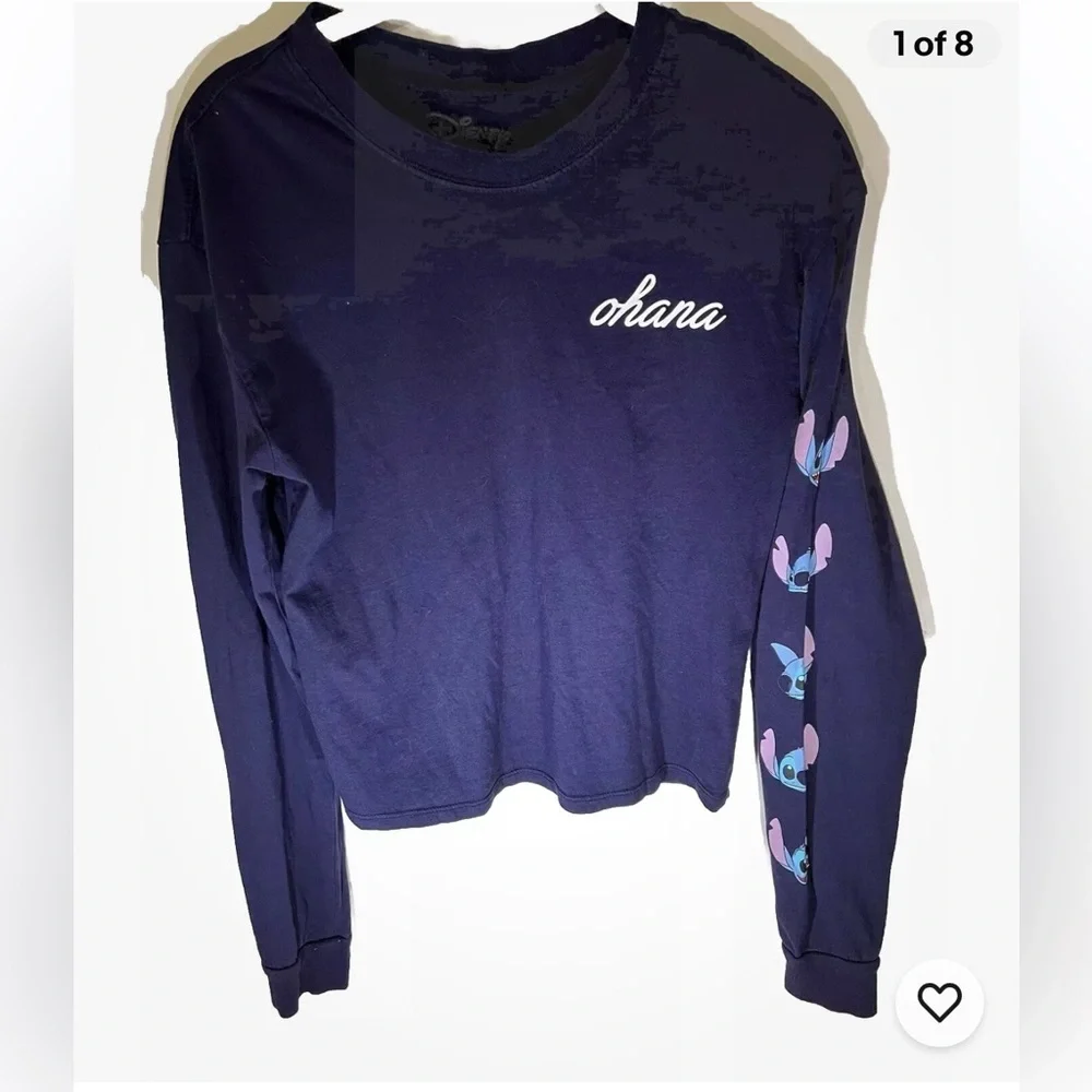 Disney Stitch OHANA Long Sleeve Top Medium Juniors 7/8 Girls Large Graphic - Picture 1 of 8